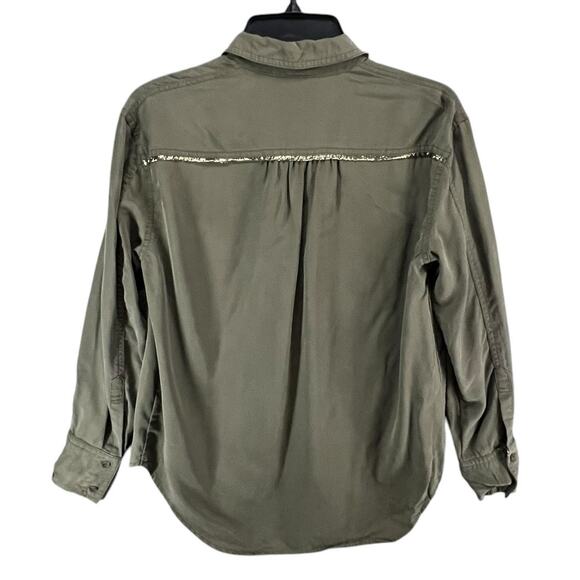 Free People Off Campus Shirt Womens XS Moss Green Tencel Metallic Boho Utility - Picture 6 of 16